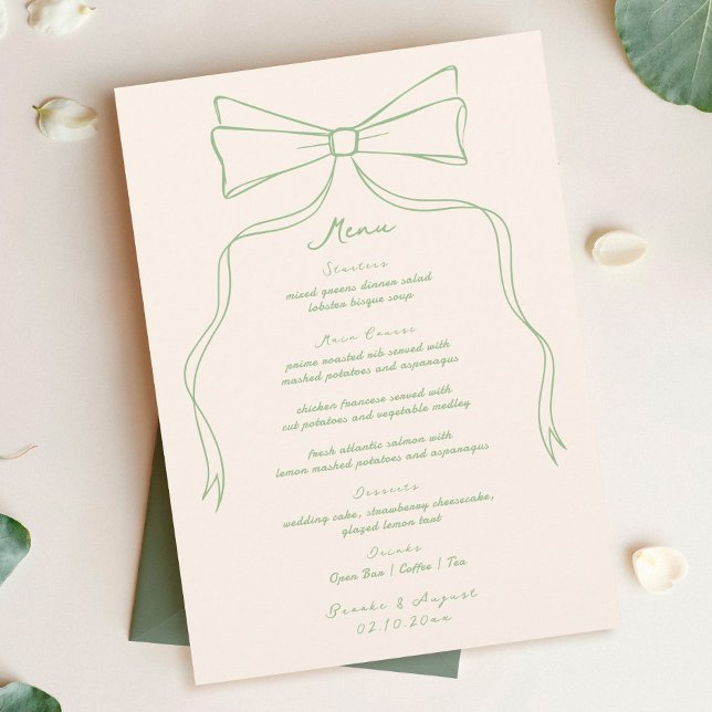 Menu Mariage vert à la main tiré Quirky Bow (Créateur téléchargé)