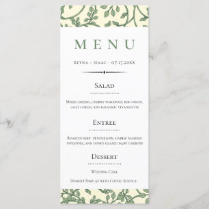 Menu Mariage vert anglais vintage de motif de lierre