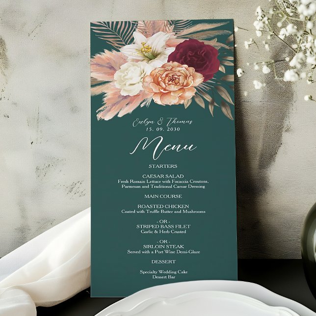 Menu Mariage Vert Émeraude Rustique (Créateur téléchargé)