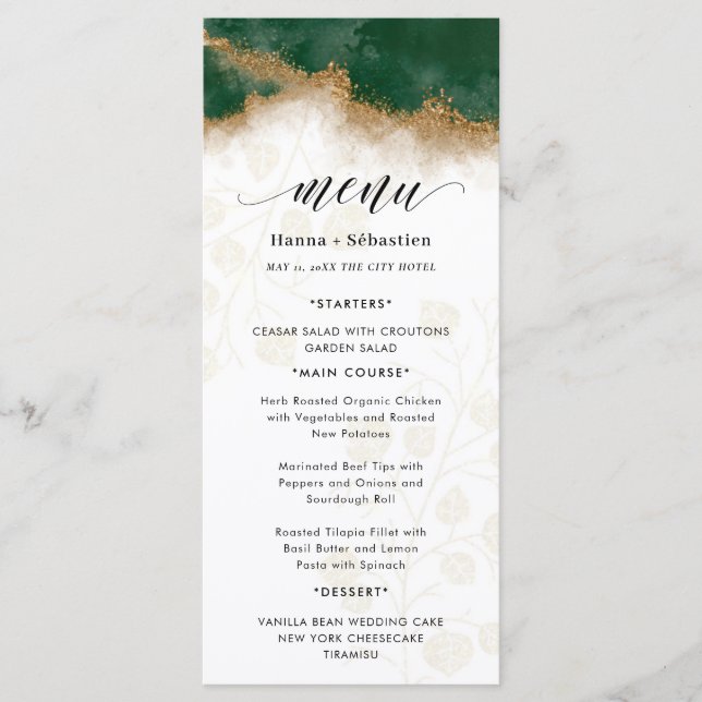 Menu Mariage vert foncé et or (Devant)