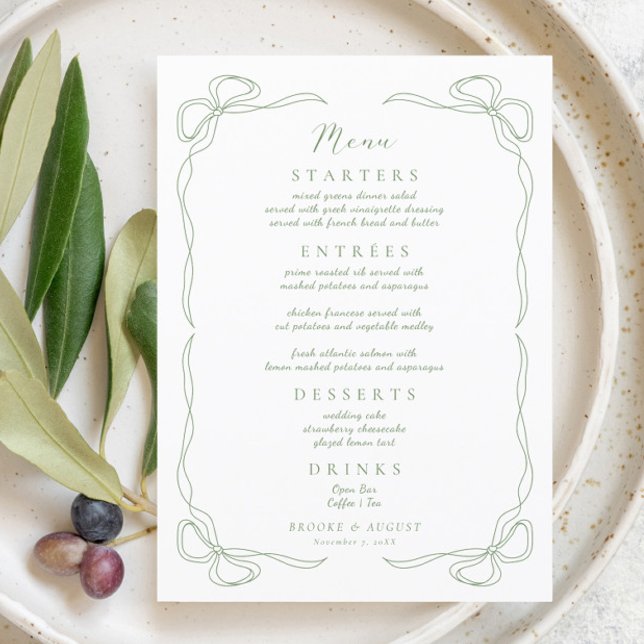 Menu Mariage vert main-tiré (Créateur téléchargé)