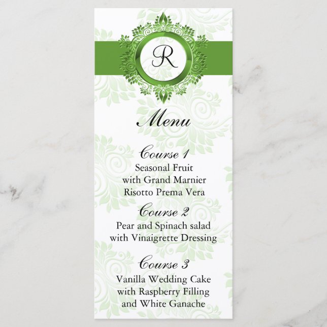 menu mariage vert monogramme (Devant)