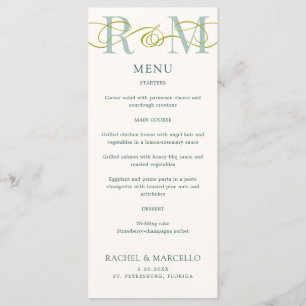 Menu Mariage vert Monogramme Ampersand Sage