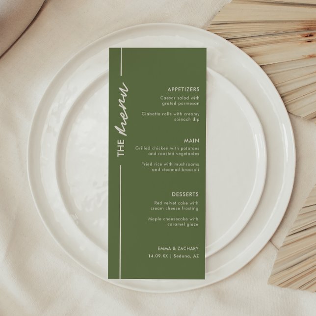 Menu Mariage vert olive moderne (Créateur téléchargé)