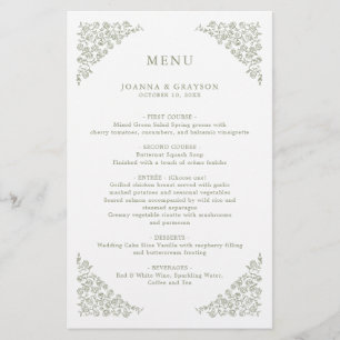 Menu Mariage Vert Sage Floral Simple Delicy