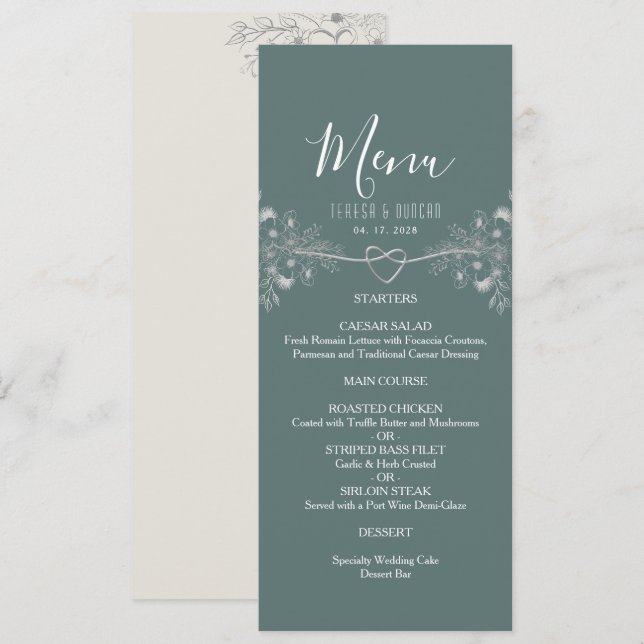 Menu Mariage Vert Sauge (Devant / Derrière)