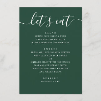 Menu Mariage Vert sombre de la forêt | Dîner écriture m