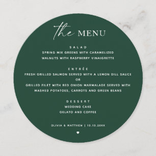 Menu Mariage Vert sombre de la forêt   Moderne Classiqu