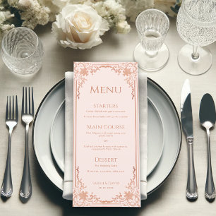 Menu Mariage victorien vintage Rose Rose Gold