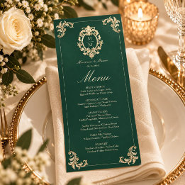 Menu Mariage Vintage Baroque Vert Émeraude
