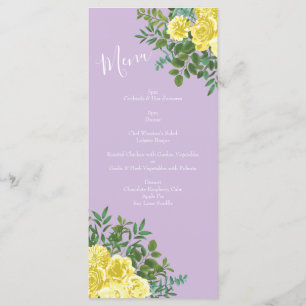 Menu Mariage Vintage Élégant Printemps Jaune & Violet