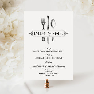 Menu Mariage vintage en argent noir et blanc