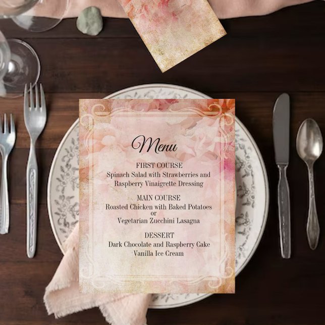 Menu Mariage Vintage Floral Blushed (Créateur téléchargé)