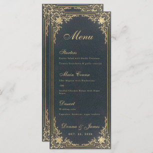 Menu Mariage Vintage - Script Blue Gold Elegant