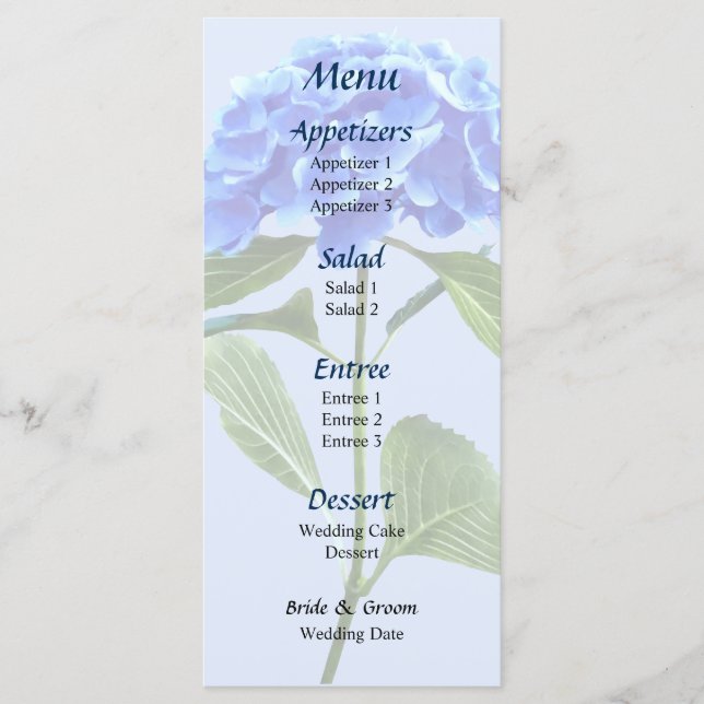 Menu Mariage Vivid Blue Hydrangea (Devant)