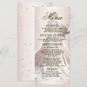 Menu Mariée d'hiver rose Golden Shiny Hearts