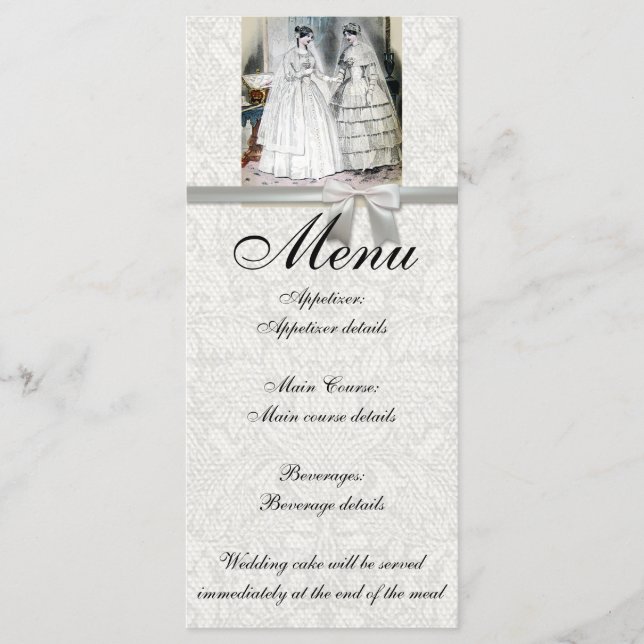 Menu Mariées vintages Mariage blanc antique (Devant)