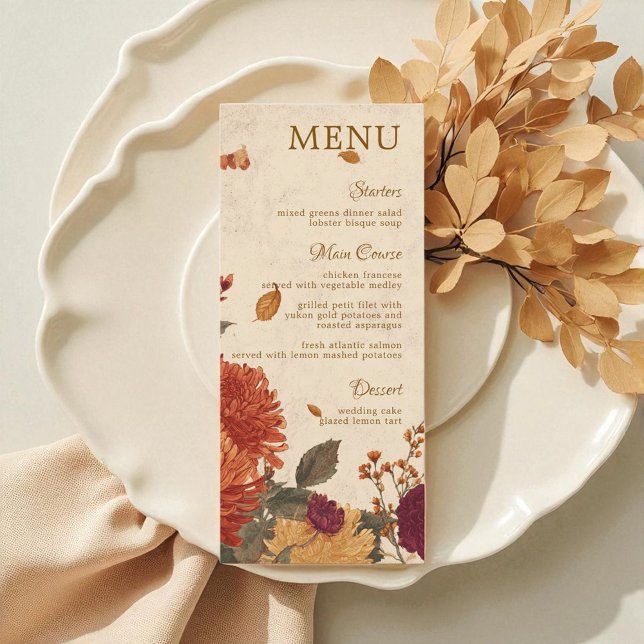 Menu Marigold Bordure Rustique Boho Automne Mariage Flo (Marigold Border Rustic Boho Autumn Floral Wedding Menu)