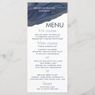 Menu Marine bleu simple chic agate romantique élégant