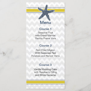 Menu Marine et Jaune Starfish Beach Mariage papeterie