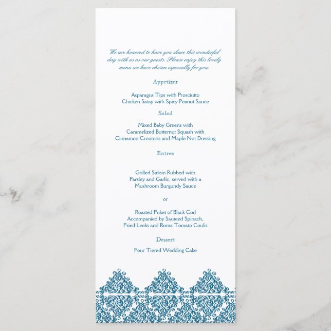 Menu Marocain Blue Mariage damassé (Devant)