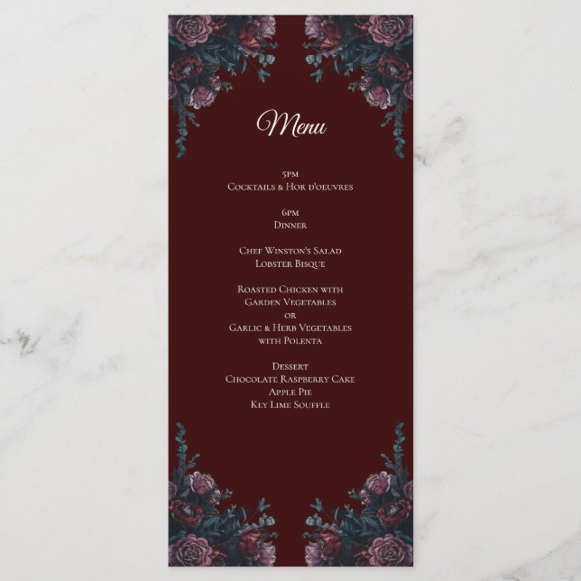 Menu Maroon Mariage Floral d'automne (Devant)