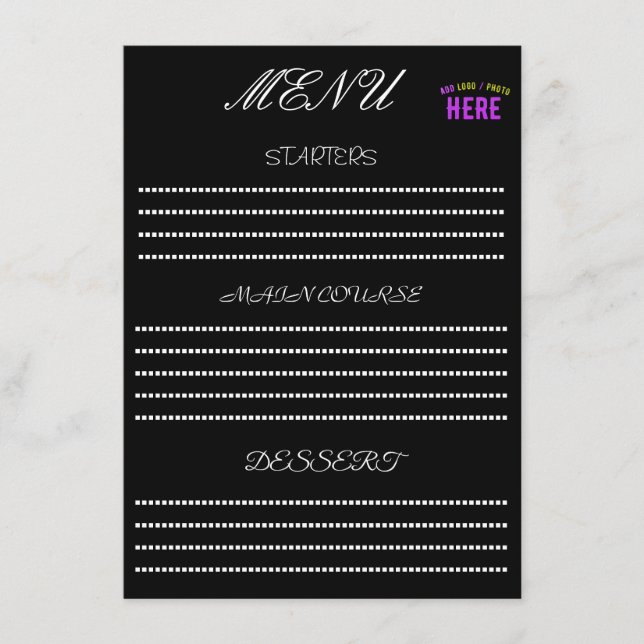 MENU MARQUE PERSONNALISÉE NOIRE MODERNE ET ÉLÉGANTE VÉR (Devant)