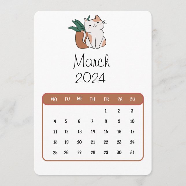 Menu Mars 2024 Reste Alone Cute Chat Et Calendrier Plan (Devant)