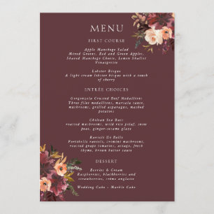 Menu Marsala Burgundy Peach Aquarelle Florale
