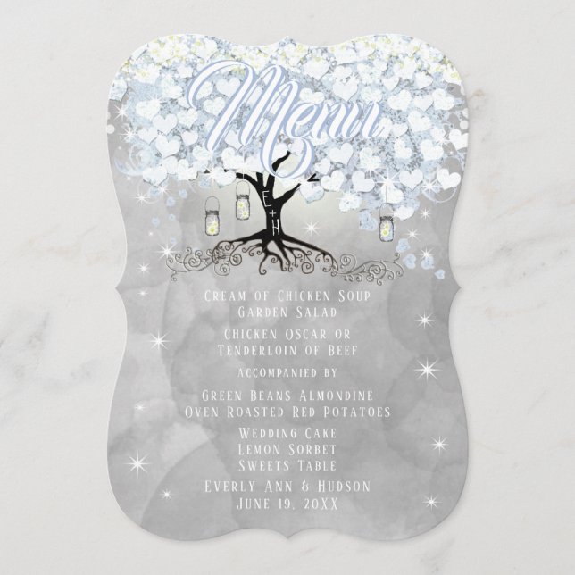 Menu Mason Jar Bleu Coeur Feutre Arbre Aquarelle (Devant)