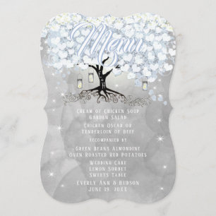 Menü Mason Jar Blue Heart Leaf Tree Wasserfarbe Menükarte