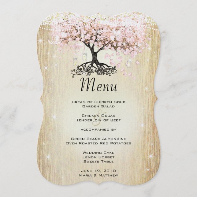 Menu Mason Jar Rose Rose Gold Heart Leaf Tree Menu (Devant)