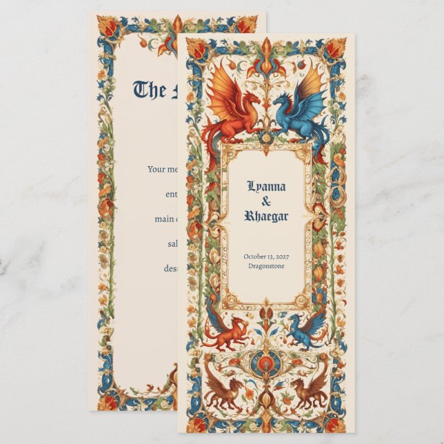 Menu Medieval Wedding, Ancient Manuscript (Devant / Derrière)