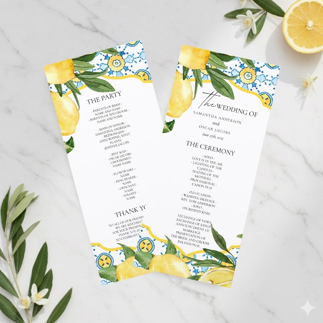 Menu Mediterranean Lemon Wedding Ceremony Program | (Créateur téléchargé)