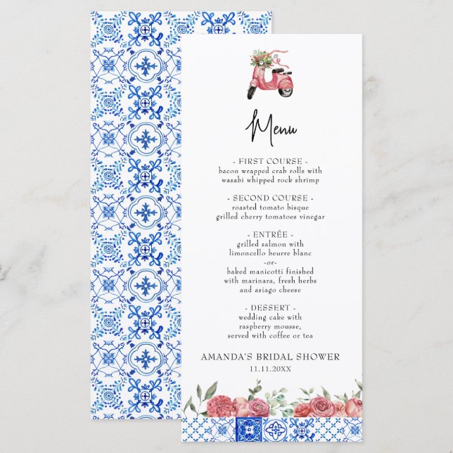 Menu Méditerranée Italie Floral Fête des mariées rose (Devant / Derrière)