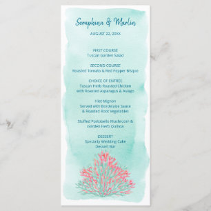 Menu Mer d'amour   Mariage de corail d'aquarelle marine