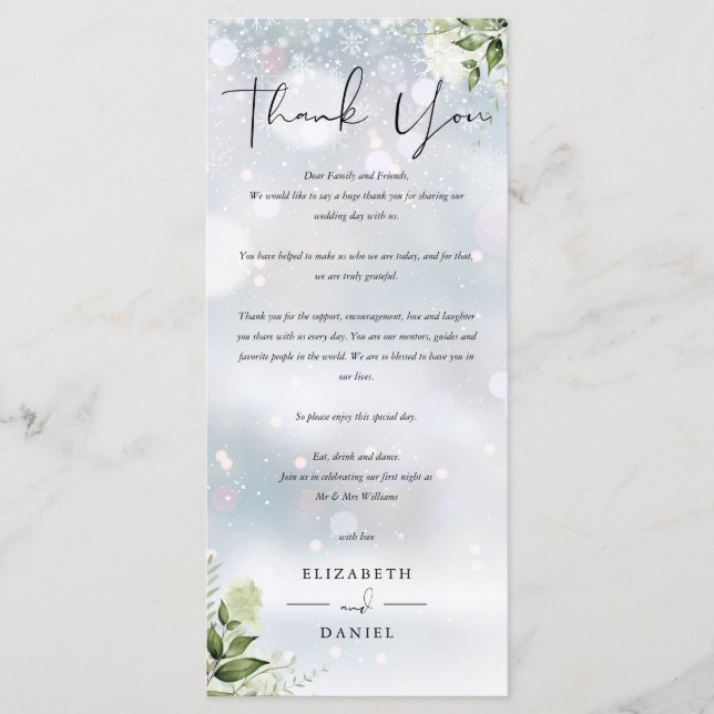 Menu Merci d'accueil de mariage d'hiver (Devant)