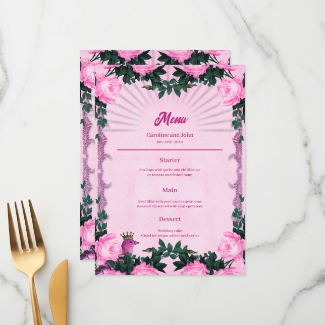 Menu Merveilleuse rose roses (Devant/Arrière en situation)