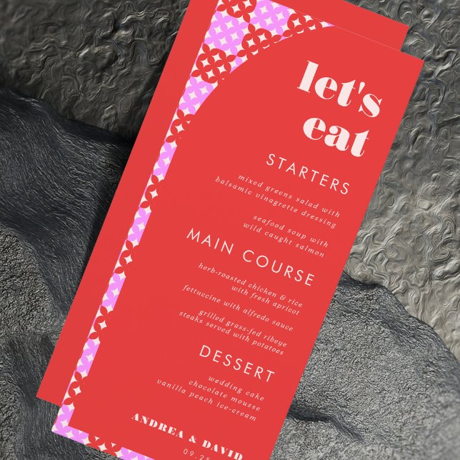 Menu Mid Century Mod Rose & Rouge Mangeons Mariage (Créateur téléchargé)