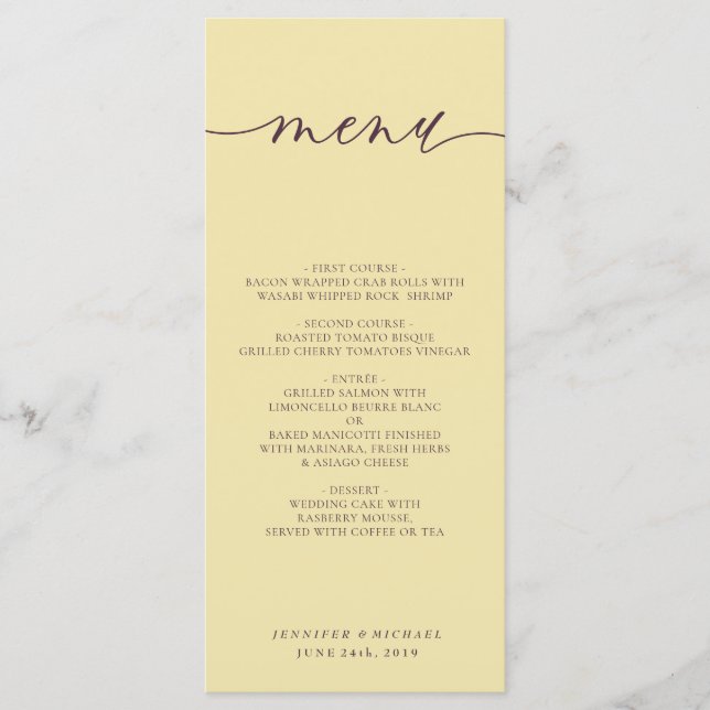 Menu Midnight Fig & Champagne Script Wedding Dinner (Devant)