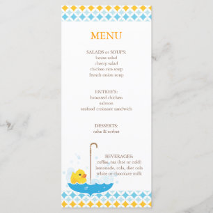 Menu mignon en caoutchouc de baby shower