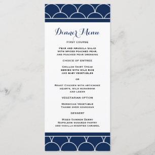 Menu mince de dîner de motif de feston de bleu