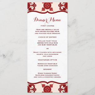 Menu mince de dîner de motif rouge élégant de