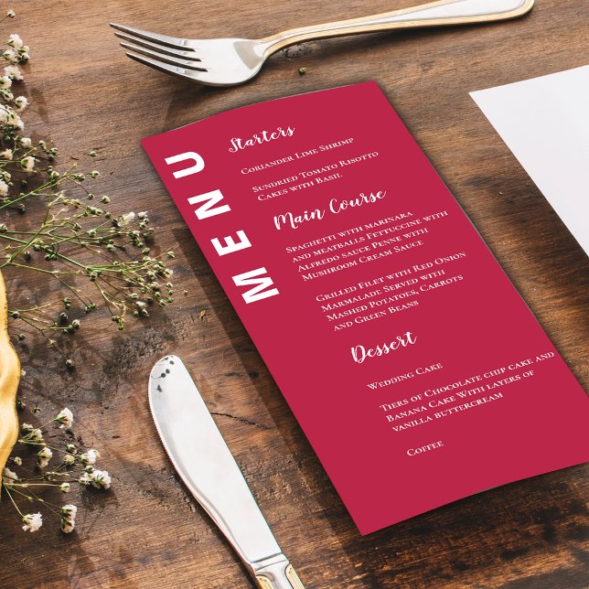 Menu Mini Viva Magenta Soirée de mariage élégante (Minimalist Viva Magenta Elegant Wedding Party Menu)