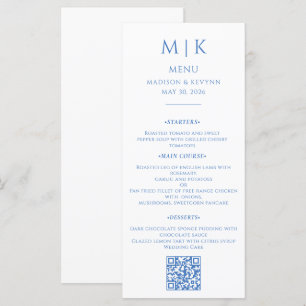 Menu Minimal et chic   Code QR Mariage bleu