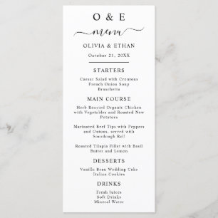 Menu Minimal et chic Dîner Mariage noir et blanc