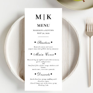 Menu Minimal et chic Mariage noir et blanc