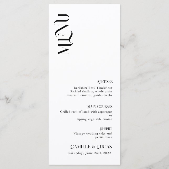 Menu minimal et chic noir et blanc Mariage (Devant)