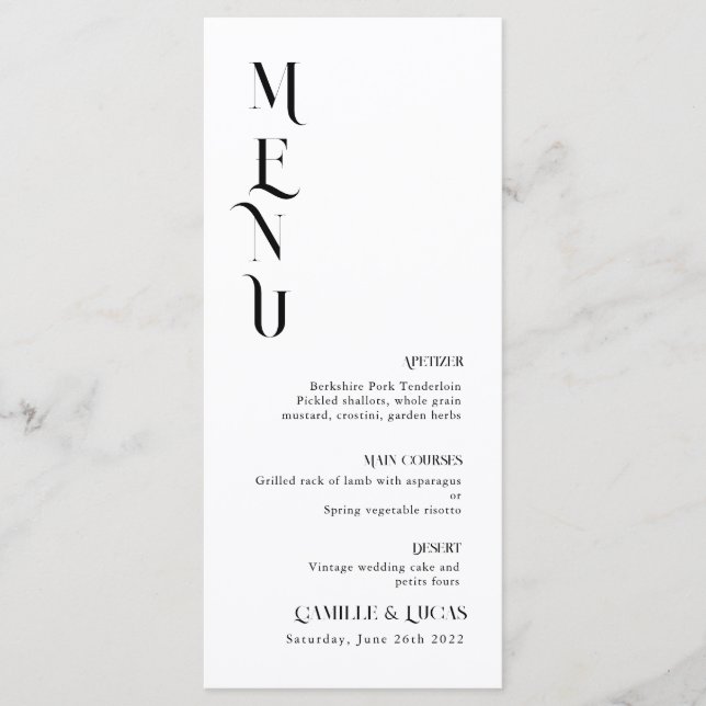 Menu minimal et chic noir et blanc Mariage (Devant)