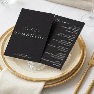 Menu Minimalist Black Elegant Guest Place card and